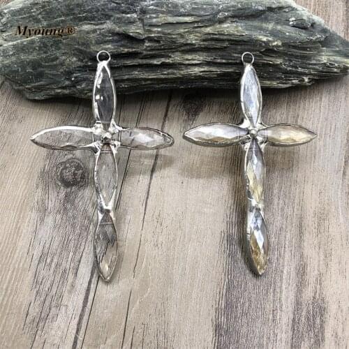 Handmade Soldered Large Glass Crystal Cross Necklace Pendant For Bohemian Spiritual Talisman Jewelry Making MP210507