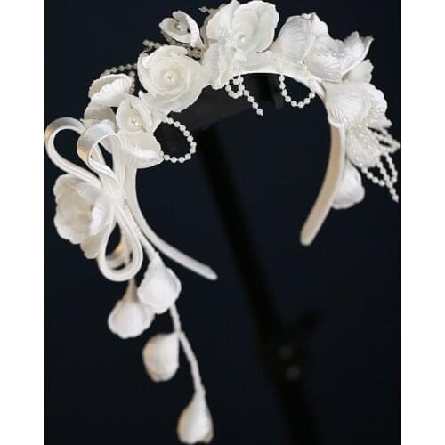 French Super Fairy Bride hairbands White Satin Flower Headband Headdress Wedding Hair Accessories