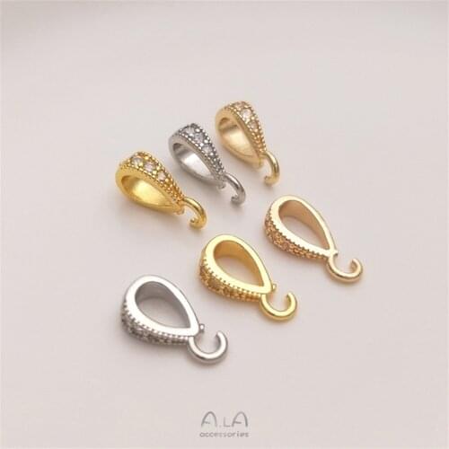 Hang button 14K gold plated 18K gold zircon melon seed buckle DIY necklace pendant buckle jewelry accessories