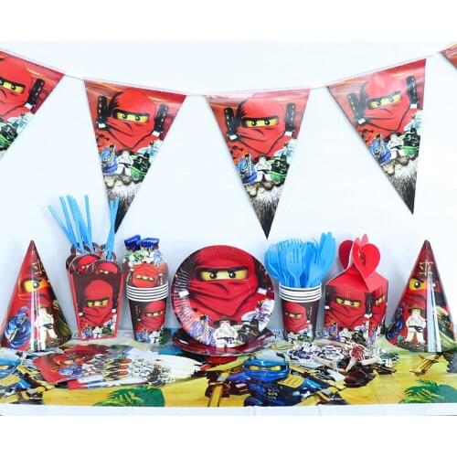 Party supplies Ninja Theme Party Decoration Tableware Paper Cups Plates Hats Baby Shower Banner Kids Birthday Balloons Set