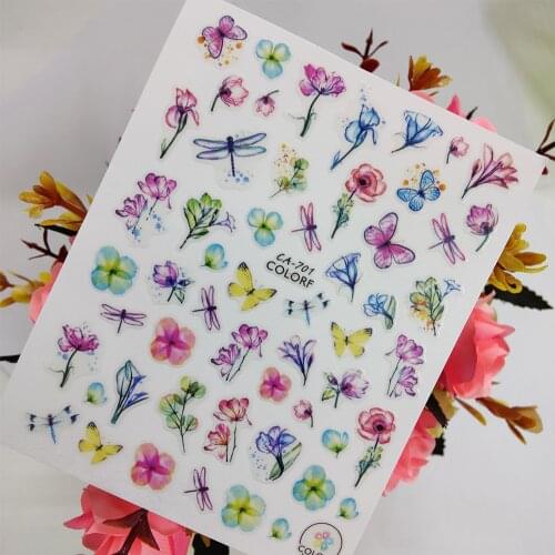 Watercolor Flowers Butterfly Stickers for nails Design Self adhesive Nail Art Decoraciones Sliders Foil Manicure Accessories
