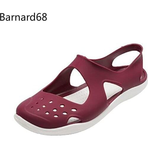 Summer Women The New Beach sandals outdoor Soft bottom Flat shoes fashion Baotou Single shoes Black Red summer slipper ladies