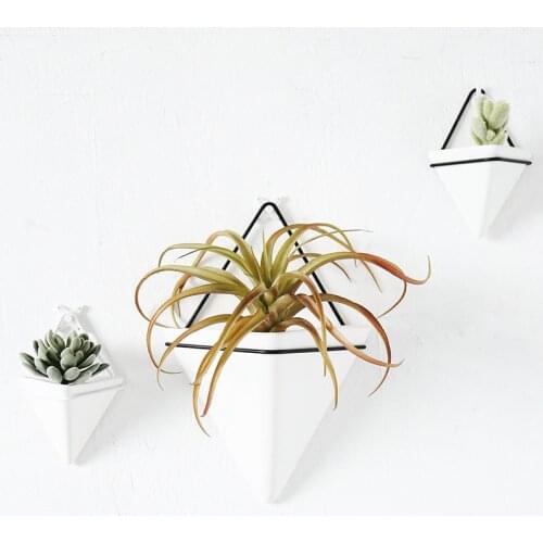 Nordic Ceramics Iron Wall Hanging Vase Geometric Shape Art Flowerpot Home Wall Decoration Accessories Bonsai Flower Pot
