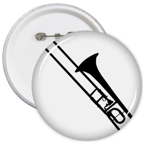 Trombone Classical Music Instrument Pattern Round Pins Badge Button Clothing Decoration 5pcs Gift