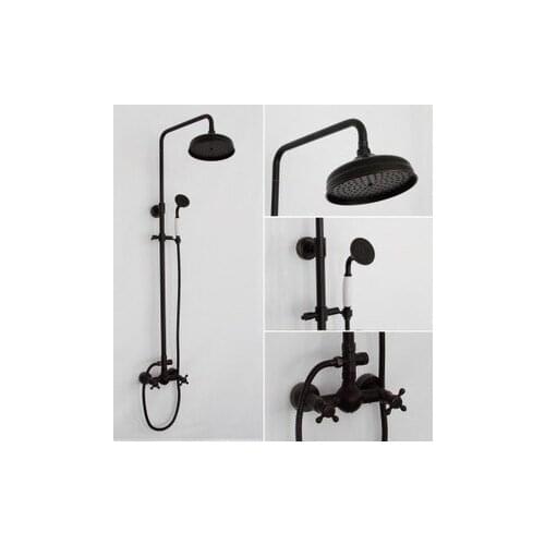 Bathroom Black Oil Paint Solid Brass Bathtub Shower Set Wall Mounted 8" Rainfall Shower Mixer Tap Faucet 3-functions Mixer Valve