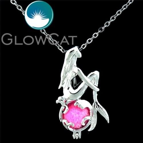 GLOWCAT K482 Beautiful Girl Sea Mermaid Pendant Bead Locket Cage Aromatherapy Diffuser Valentines Day Gift Necklace Jewelry