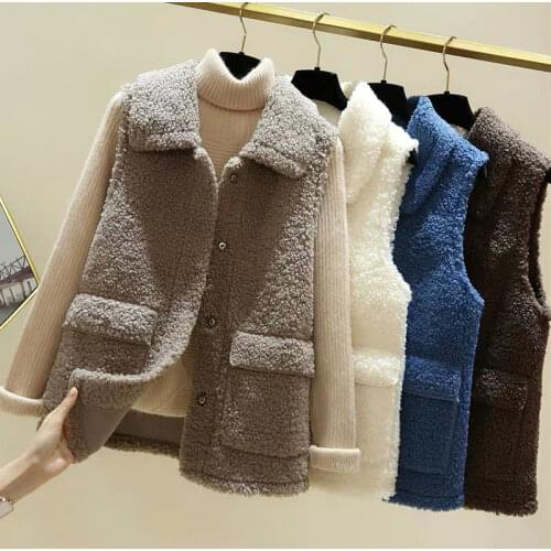 Woman Jacket Vest Lamb Vest Coat Womens Short Autumn Winter Loose Womens Chaleco Mujer
