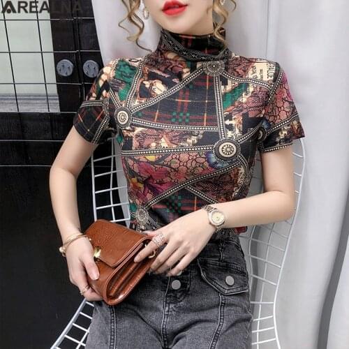 Autumn blouse Women 2020 Fashion Long Sleeve Slim Turtleneck Blouses Print Bright women tops and bloues Blusas chemisier femme