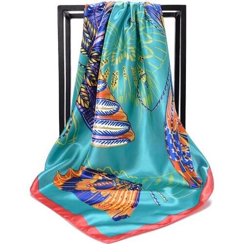 Ladies butterfly printed career apparel decorative hijab 90*90cm satin square bandana foulard femme silk scarfs and wraps