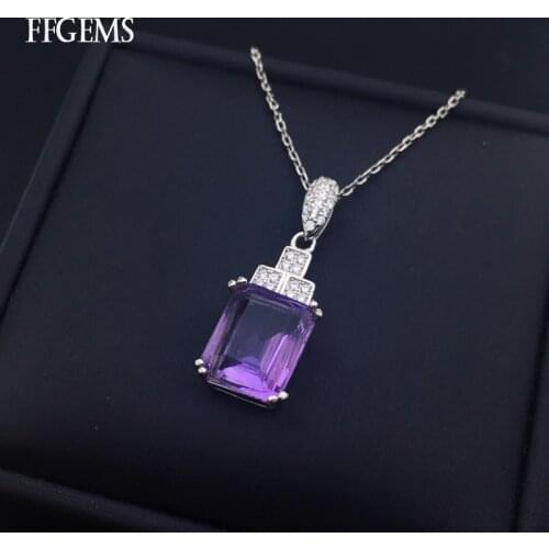 FFGems 100% 925 Sterling Silver Natural Amethyst Pendent Necklace Fine Jewelry For Women Wedding Party Gift With Box Wholesale