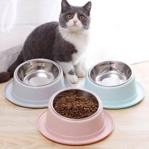 1PCS Pet Bowl 15° Tilting Neck Protective Nonslip Pet Feeding Bowl Stainless Steel Cat Food Bowl Water Feeder Dish Bowl for Pet