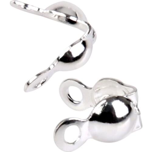 20pcs 4Mm Silver Color Plated Charlotte Final Crimps Pearls Clamshell Knot Covers Tips