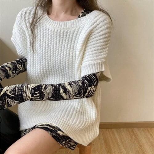 2021 autumn and winter womens fashion new knitted vest outer wear loose sweater solid color sleeveless pullover ladies top