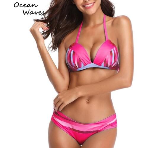 2021 Sexy Women Swimwear Biquini Swimsuit Female Brazilian Bathing Suit Push Up Bikini Set Tankini Stripe Gradual Blue Beachwear