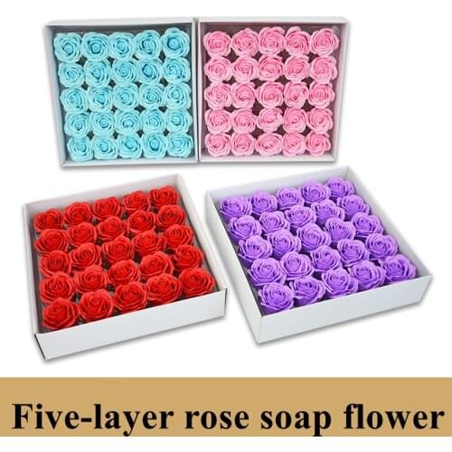 25Pcs Five-layer Rose Soap Flower Bath Body Flower Floral Soap Scented Rose Flower Essential Wedding ValentineS Day Gift