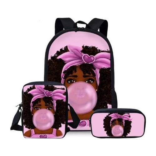3pcs/set 16 inch School Bags for Kids Black Art African Girl Printing School Bagpack Children Shoulder Book Bags Satchel
