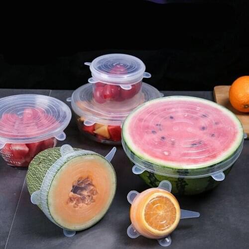 6pcs Reusable Silicone Stretch Food Bowl Wraps Storage Lids Cover Keeping Fresh Seal Bowl Stretchy Wrap Cover