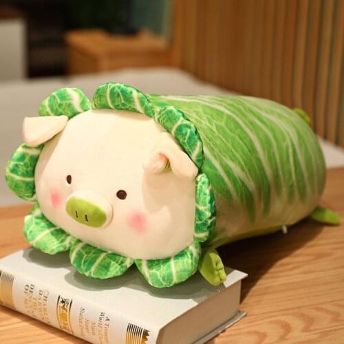 70/90cm Big Size Cute Cabbage Pig Plush Toys Soft Stuffed Cartoon Vegetable Plants Doll Long Pillow Sofa Cushion for Girls Gifts