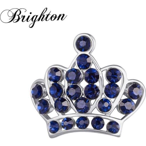 Brighton Cute Small Crown Silver Color Blue Zircon Brooches Pin New Designer For Women Girl Party Luxury Fashion Jewelry Gift