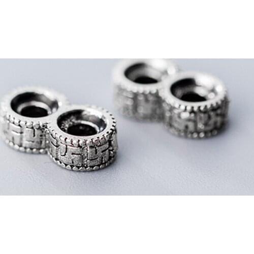 925 Sterling Silver Double Hole Connection Beads 11mm Buddhism Symbol Charm Spacer Silver Beads DIY Jewelry Making Bracelets