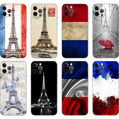 Black tpu case for iphone 5s se 2020 6 6s 7 8 plus x 10 XR XS 11 12 mini pro MAX back cover France Flag Paris Eiffel Tower