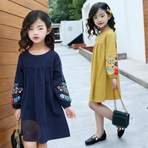 Girls Dress Baby Girl Embroidered Long Sleeve Princess Dress Autumn Winter Children Lantern Sleeve Evening Dresses Kids Clothes