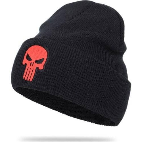 European American Embroidery Skullies Knitted Hat Autumn Winter Punisher Skeleton Beanie Men Women Warm Fashion Cold Cap Bone Z9