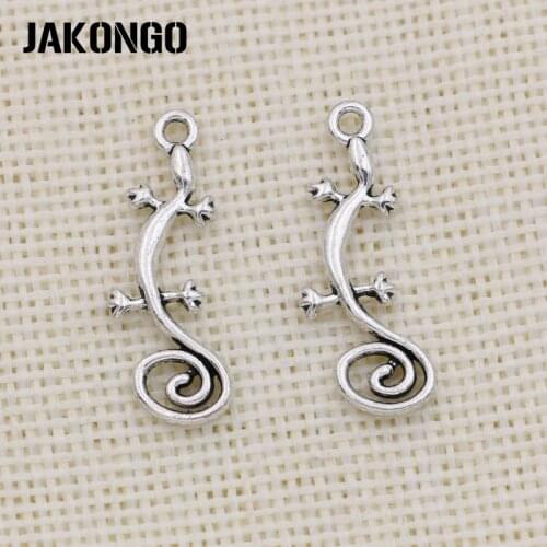 JAKONGO Antique Silver Plated Lizard Charm Pendant for Jewelry Making Bracelet Accessories DIY 29x10mm 15PCS/lot