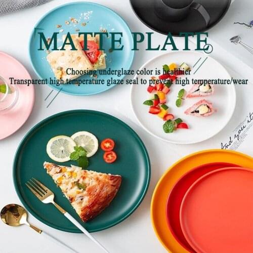 Ceramic Plate Salad Bowl Contracted Round Frosted Caipan North-Europe Style Decoration Domestic Western Food Dish Flat Pan INS