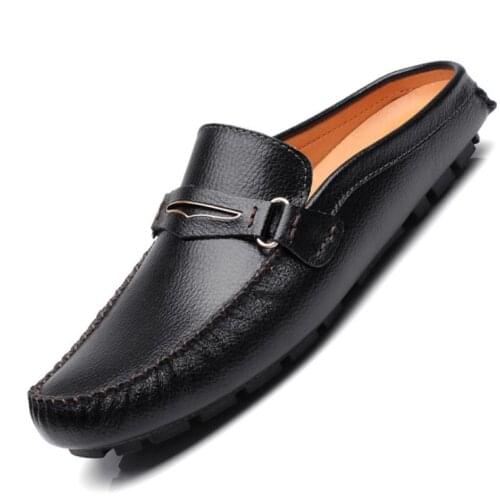 Summer Men Shoes Casual Brand Mens Penny Loafers Leather Half Slipper Breathable Slip on Lazy Driving Shoes Men Moccasins