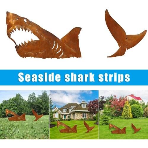Metal Shark Garden Stake Removable Creative Ocean Animals Statue Art Decoration for Outdoor Courtyard Lawn can CSV
