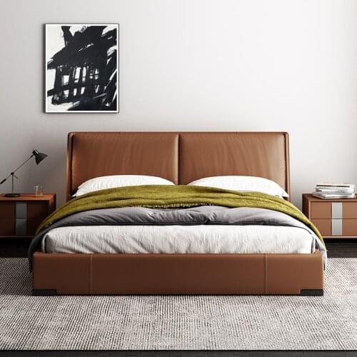 Master bedroom minimalist bed 2020 new bed modern simple high grade leather soft bed cowhide soft bag bed