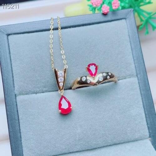 Fashion Classic Ruby Jewelry Set Natural And Real Ruby Set 925 Sterling Silver Fine Jewelry 1pc Ring,1pc Pendant