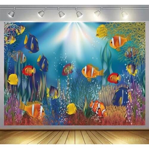 Sea Ocean Seabed Underwater Coral Fish Castle Baby Shower Birthday Party Backdrop Photography Background For Photo Studio Shoot