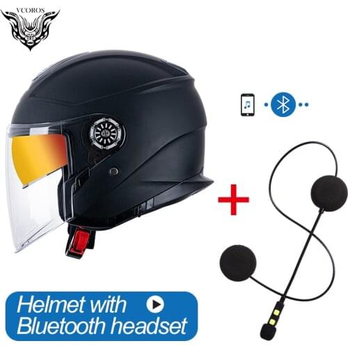 VCOROS PA101 Retro 3/4 Open Face Motorcycle Bluetooth Helmet Man Vintage casque Scooter Capacete Moto Cascos Para Moto