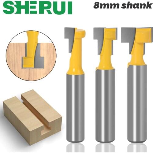3pc 8mm Shank T-Slot Cutter Router Bit Set Hex Bolt Key Hole Bits T Slotting Milling Cutter for Wood Woodworking