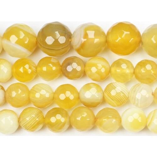 Natural Faceted Yellow Stripe Agates 6-14mm Round Beads 15inch ,Wholesale For DIY Jewellery Free Shipping