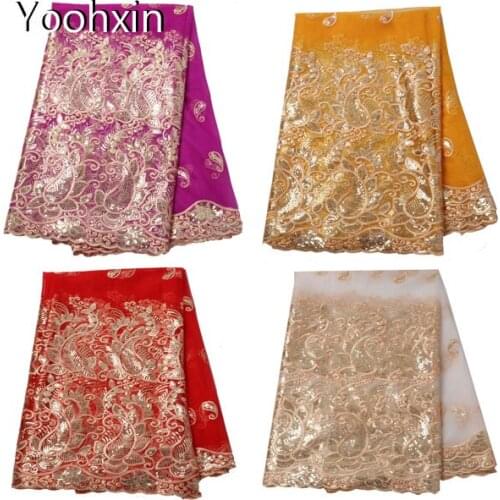 NEW sequin african lace fabric Embroidered flower lace fabric 5 yards sewing DIY trim applique Ribbon collar dress guipure decor
