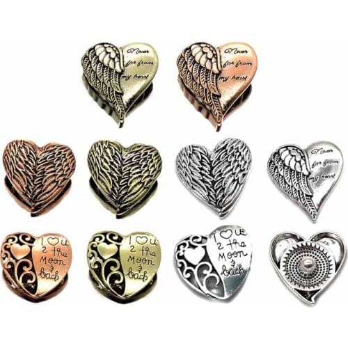 Wholesale wing metal Rhinestone Snap Button W086 Alloy Diy Jewelry fit charms Necklace Bracelet for women Findings