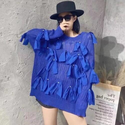 Autumn and Winter Women Three-dimensional Bow Nail Drill Knit Sweater New Design round-Neck Loose Fit Top