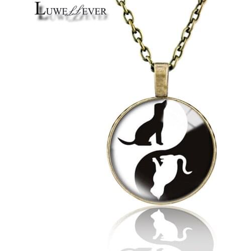 Tai Chi Necklace 537 25mm Bronze 30mm Wood Rhinestone Double-sided Moon Round Glass Pendant For Women Gift