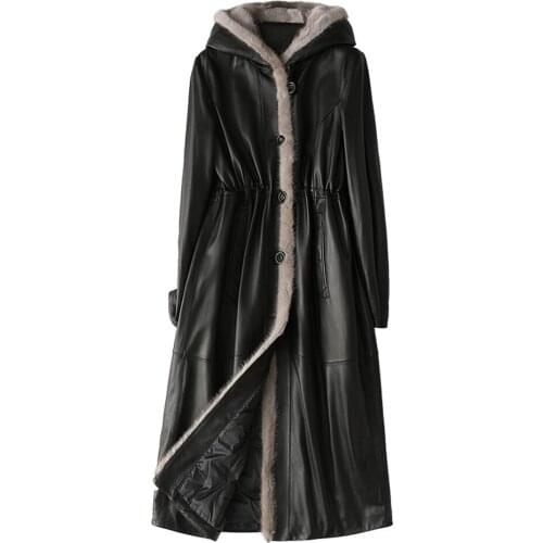 Winter Womens Sheepskin Coat Jacket Slim Mid-Length Single-Breasted Hooded Ladies Down Jacket Fashionable Temperament Commuting