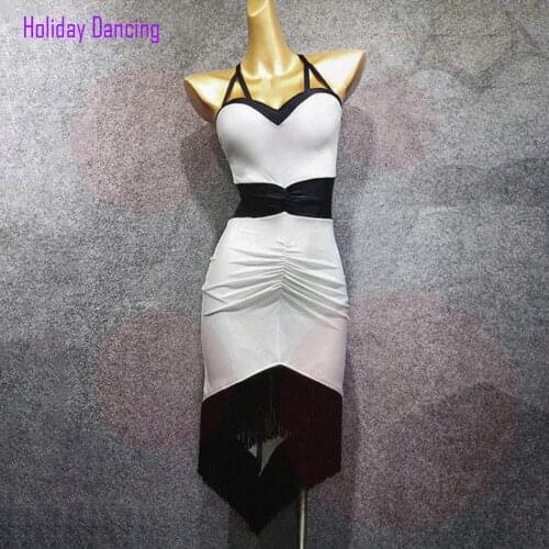 Women Latin Dance Dress Bare Back Fringe Design Dancing Practise Cloth Samba Tango Chacha Dancing Performamnce W358