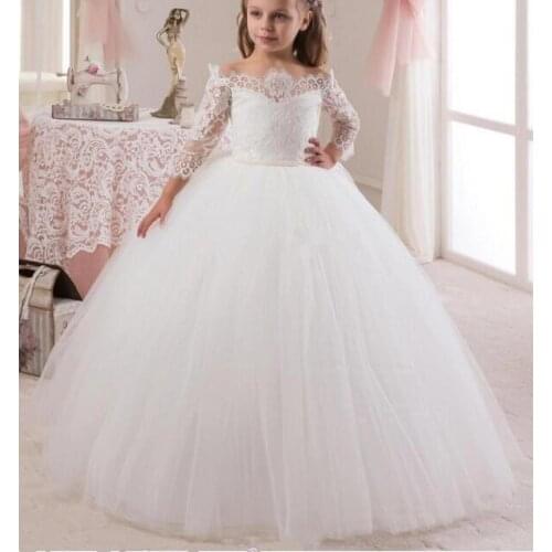 Customized Flower Girl Dresses Lace Tulle Applique Ball Gown First Communion Dress for Girls Vestidos Longo