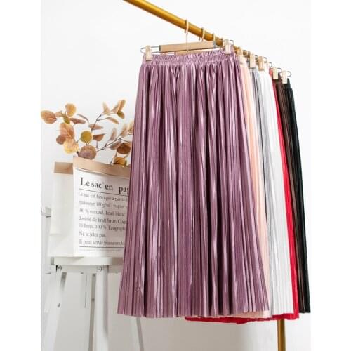 Pleated Stain Skirt Womens 2020 Summer High Waist Fairy Skirt Drape Chic Long Skirt