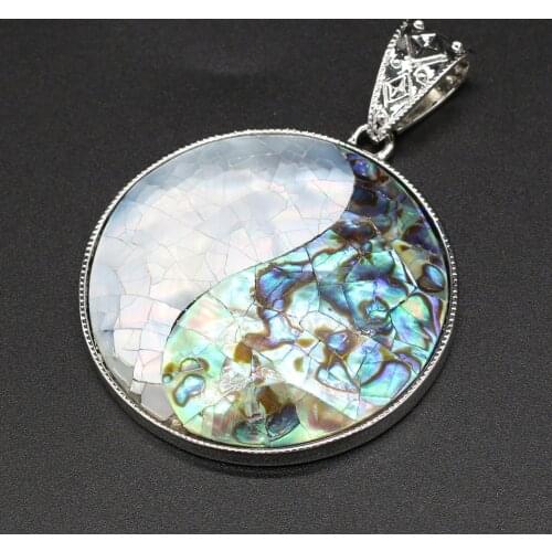 Natural Shell Pendant Round Mother of Pearl Shell Metal Frame Charms Accessories DIY Necklace Jewelry Making Supplies