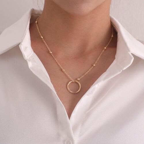 Simple Circle Pendant Necklace for Women Gold Silver Color Bead Chain Clavicle Chain Short Necklaces Female 2020 Fashion Jewelry