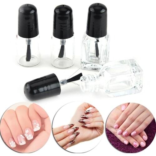 1Pc 2ml/3ml Transparent Glass Nail Polish Bottle Empty With A Lid Brush Empty Cosmetic Containers Nail Glass Bottles with Brush