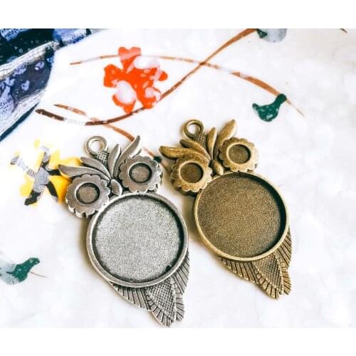 5pcs/lot 20mm Necklace Pendant Setting Antique Bronze Silver Glass Cabochon Blank Base Supplies for Jewelry Finding T290