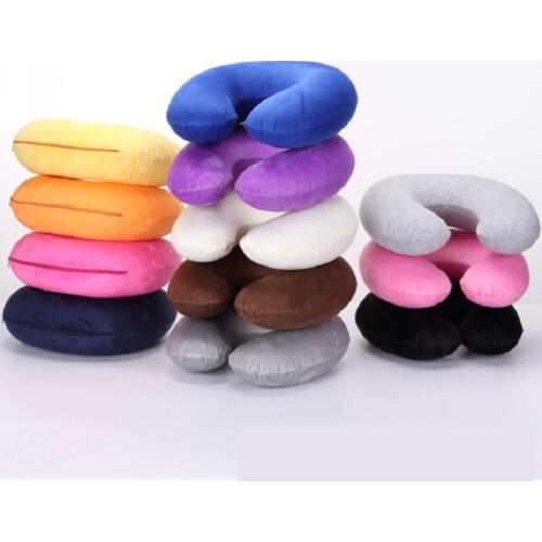 PVC Flocked Plush Cloth Cover TPU Automatic Inflatable Pillow Outdoor Travel Pillow U-shaped Pillow